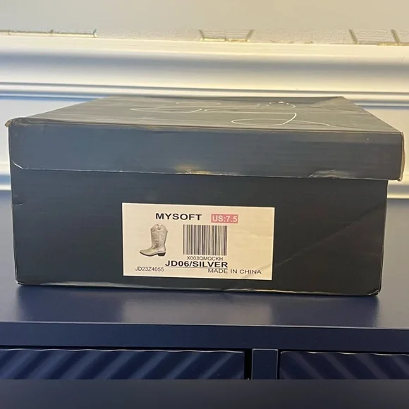 MYSOFT Silver Mid Calf Cowboy Boots Sz 7.5 - Picture 5 of 10